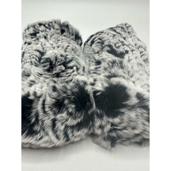 Valpeak Womens Fingerless Gloves Rabbit Fur Winter Mittens Knitted Snowtop Black - Picture 3 of 4